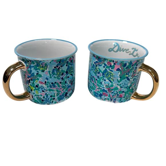Lilly Pulitzer Mug Set | Coastal Floral Print Gold Handle | Prep Collector Mugs - Picture 2 of 8